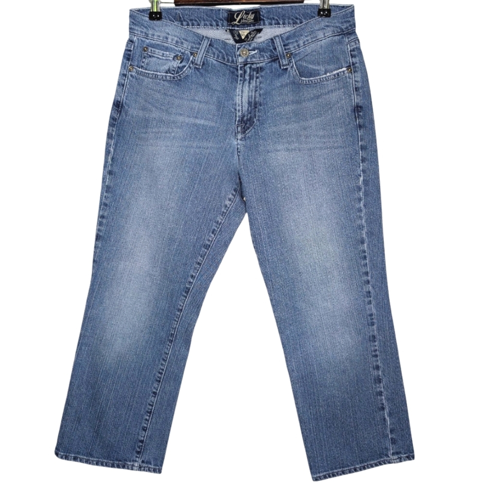 Lucky Brand Classic Rider Crop Light Wash Blue Boho Straight Leg Jean Size 10/30